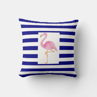 Coussin flamand rose rayé bleu et blanc