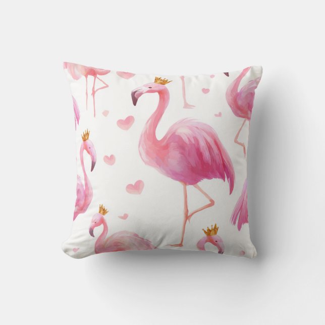 Coussin Flamant Couronné – Luxe Île Vibes (Recto)