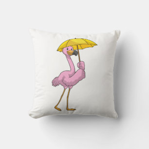 Coussin Flamant rose à la pluie avec parapluie