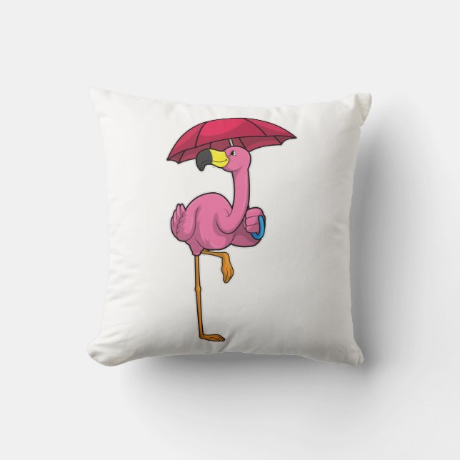 Coussin Flamant rose à la pluie avec parapluie (Recto)