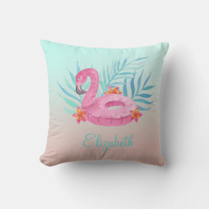 Coussin Flamant Rose Adorable Feuilles de Palmier