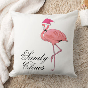 Coussin Flamant rose amusant Santa Claus Beach Noël