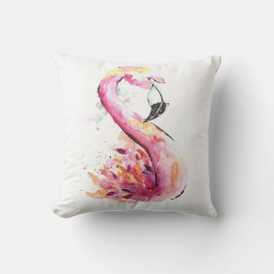 Coussin Flamant rose aquarelle Flamant rose drôle