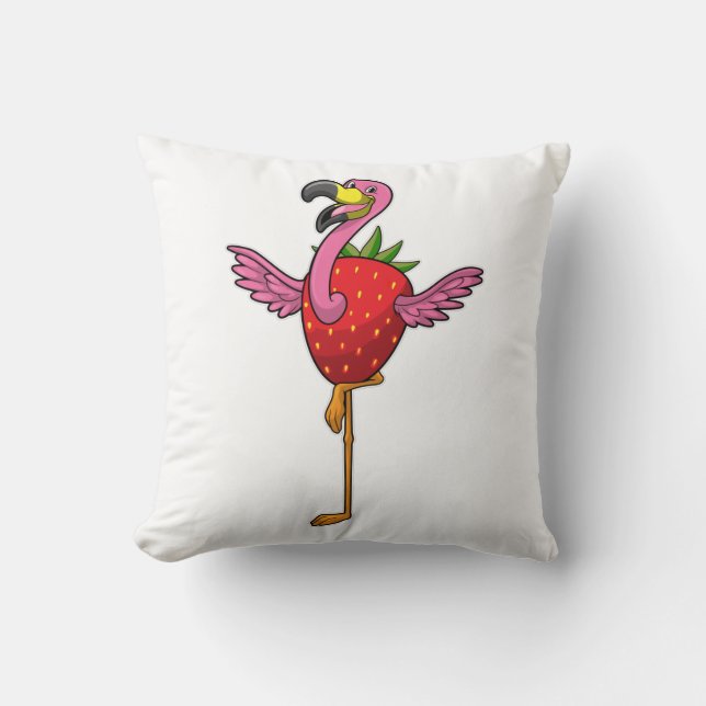 Coussin Flamant rose aux fraises (Recto)