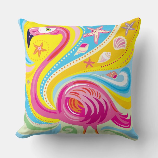 Coussin Flamant rose avec étoile de mer (Recto)