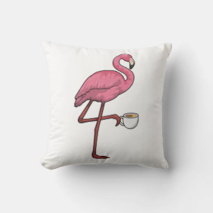 Coussin Flamant rose avec la coupe du café