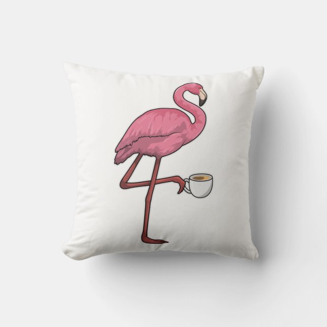 Coussin Flamant rose avec la coupe du café (Recto)