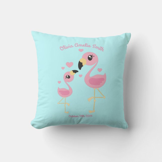 Coussin Flamant rose Baby shower mignon Tropical (Recto)