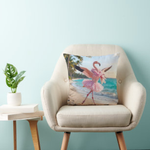 Coussin Flamant Rose Ballerine Dans Un Tutu Rose Sur La Pl
