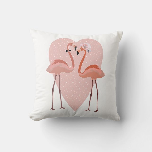 Coussin Flamant rose cœur stylé amour (Recto)