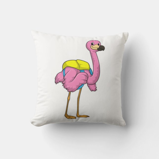 Coussin Flamant rose comme élèves avec sac scolaire (Recto)