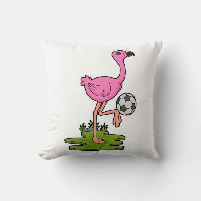 Coussin Flamant rose comme joueur de football avec Soccer (Recto)