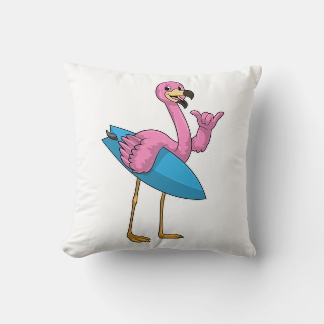 Coussin Flamant rose comme Surfer avec Surfboard (Recto)