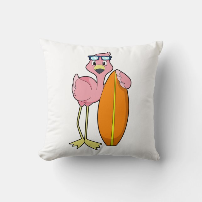 Coussin Flamant rose comme Surfer avec Surfboard.PNG (Recto)