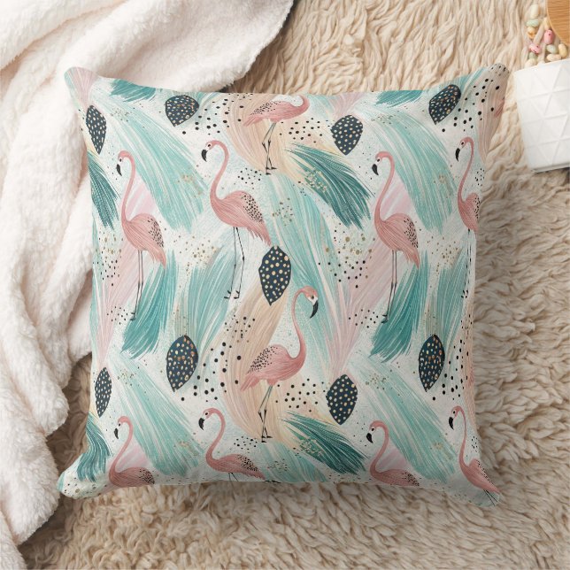 Coussin Flamant rose d'aquarelle Motif tropical (Couverture)