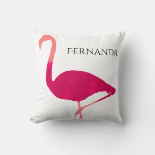 Coussin Flamant rose d'aquarelle rose vif personnalisé