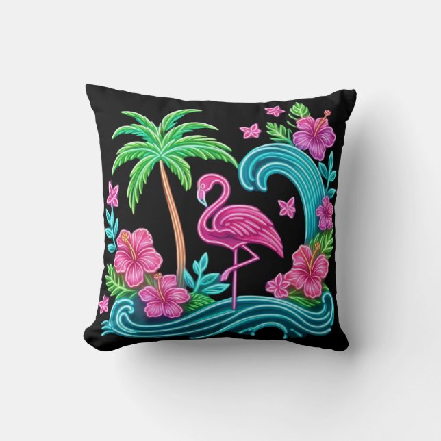 Coussin Flamant rose de néon tropical (Recto)