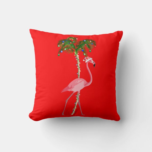 Coussin Flamant rose de Noël (Recto)