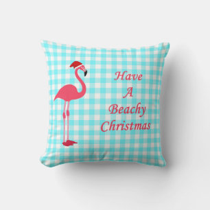 Coussin Flamant rose de Noël de plage