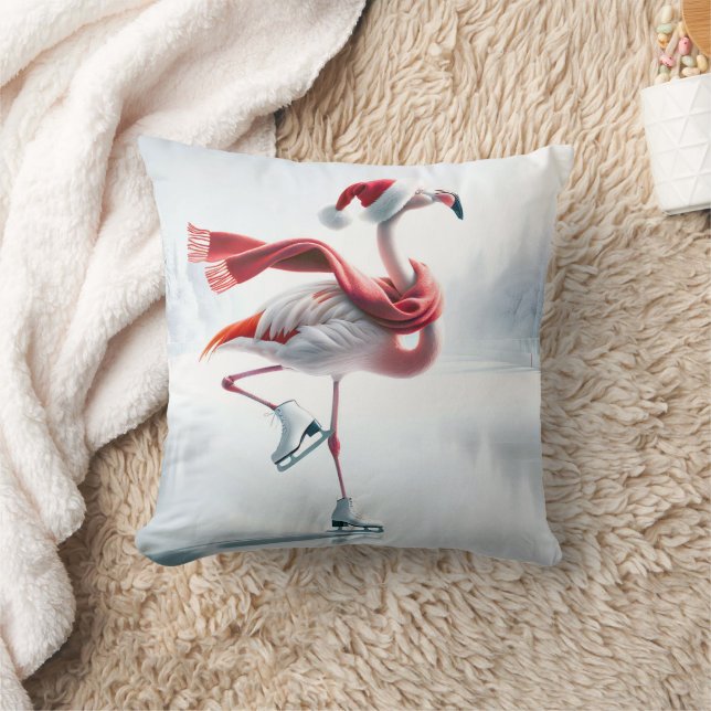 Coussin Flamant rose de Noël Patinage sur glace (Couverture)