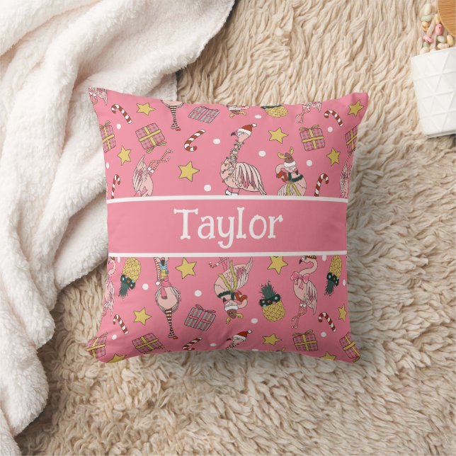 Coussin Flamant rose de Noël rose mignon et Motif d'ananas (Couverture)