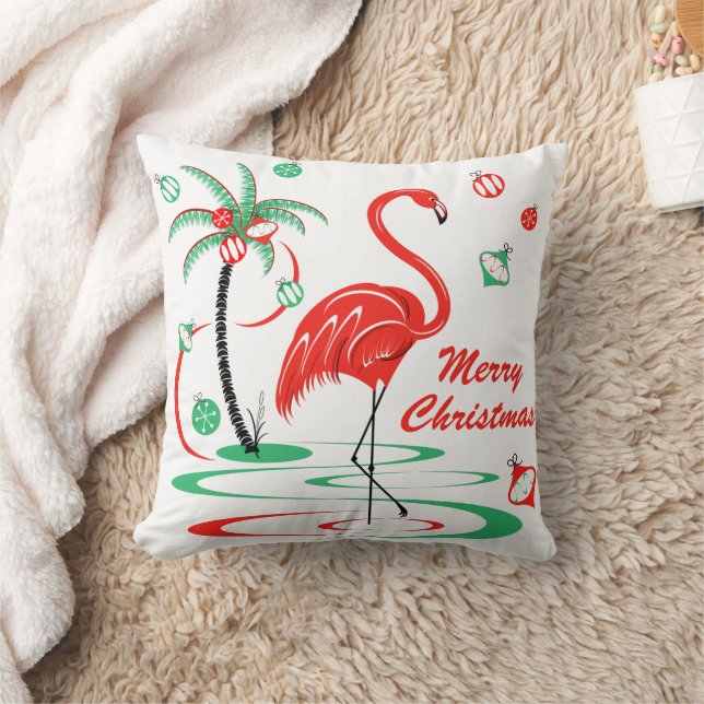 Coussin Flamant rose de Noël rouge Joyeux carré de Noël (Couverture)