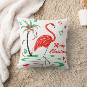 Coussin Flamant rose de Noël rouge Noël carré
