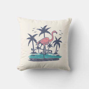 Coussin Flamant rose de vacances sur la plage