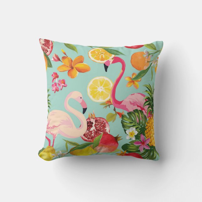 Coussin Flamant rose des fruits tropicaux Motif Vintage (Recto)