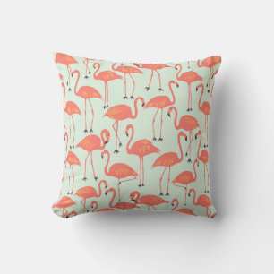 Coussin Flamant Rose Dessiné à la Main Rétro Motif Tropi