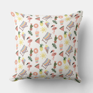 Coussin Flamant Rose Dessins à la Main pour l'Été