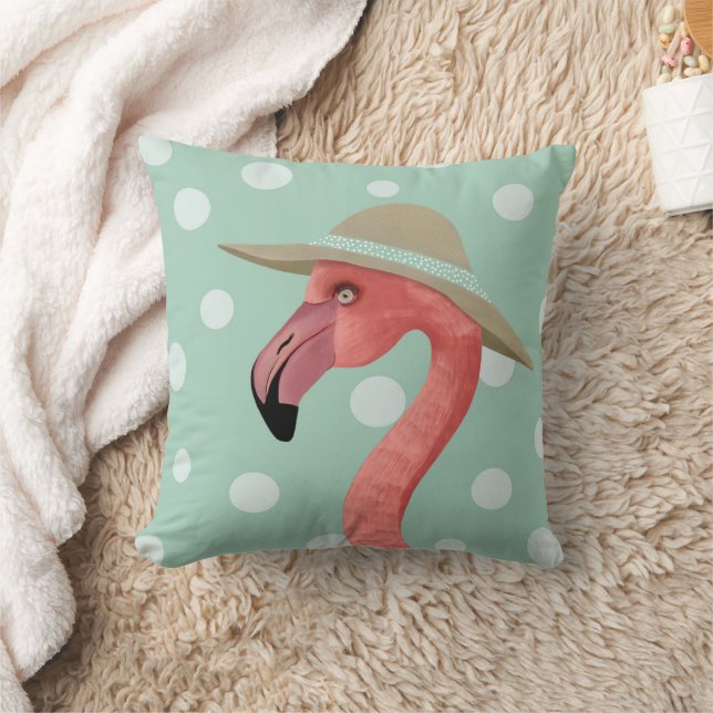 Coussin Flamant rose d'été Pois | Animal lunique (Couverture)