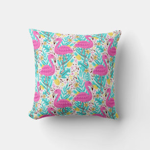 Coussin Flamant rose d'été tropical : éléments Motifs lumi