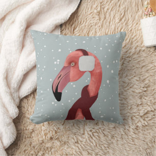 Coussin Flamant rose D'Hiver Whimsical Et Cosy Avec Écharp