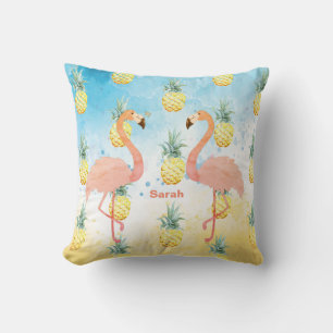 Coussin Flamant rose doux et ananas