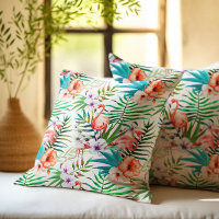 Flamant rose du Paradis tropical Fleurs Feuilles