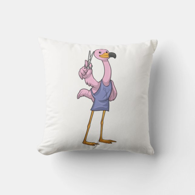 Coussin Flamant rose en coiffeur avec ciseaux (Recto)