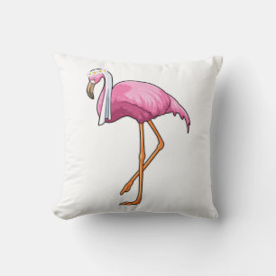 Coussin Flamant rose en mariée avec voile