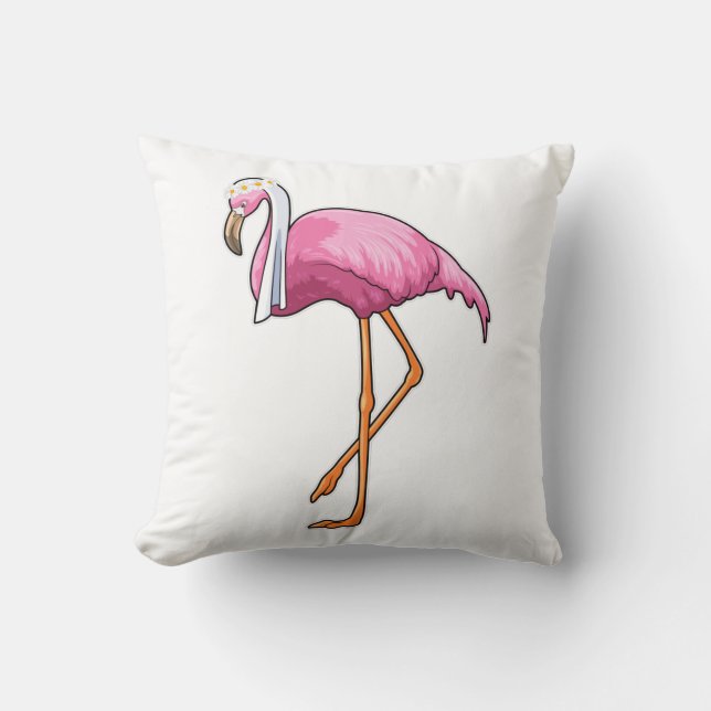 Coussin Flamant rose en mariée avec voile (Recto)