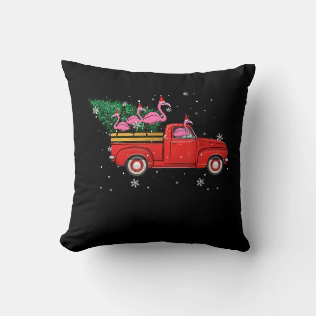 Coussin Flamant rose équitation Camion Rouge Noël Noël Noë (Recto)