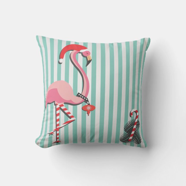 Coussin Flamant rose fantaisie Prêt pour Noël (Recto)