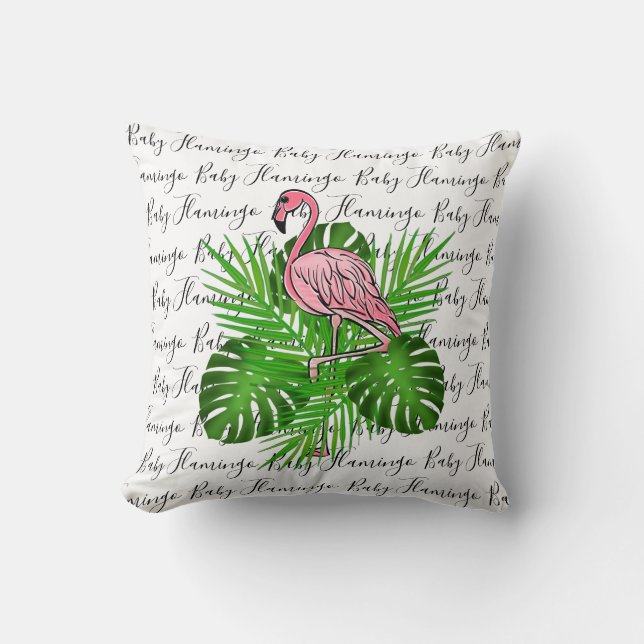 Coussin Flamant rose, flamant rose, feuilles de la jungle  (Recto)