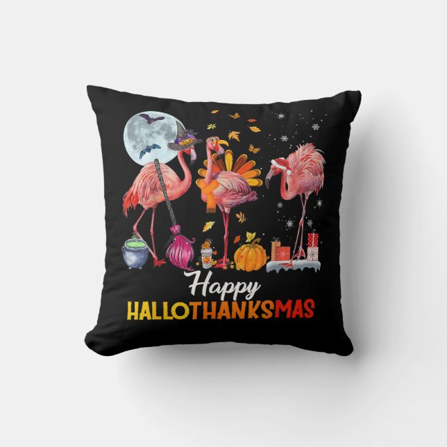 Coussin Flamant rose| Flamant rose Halloween Et Joyeux Noë (Recto)