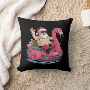 Coussin Flamant Rose Gonflable Santa Noël en Juillet Été