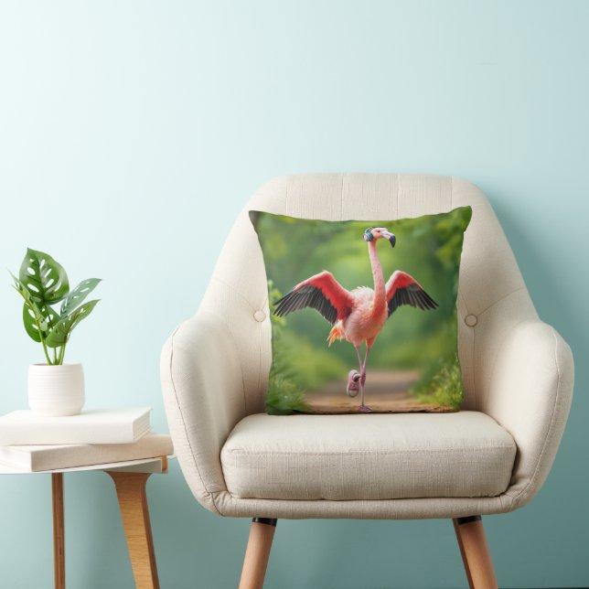 Coussin Flamant rose Jogging avec Baskets roses et casques (Chaise)