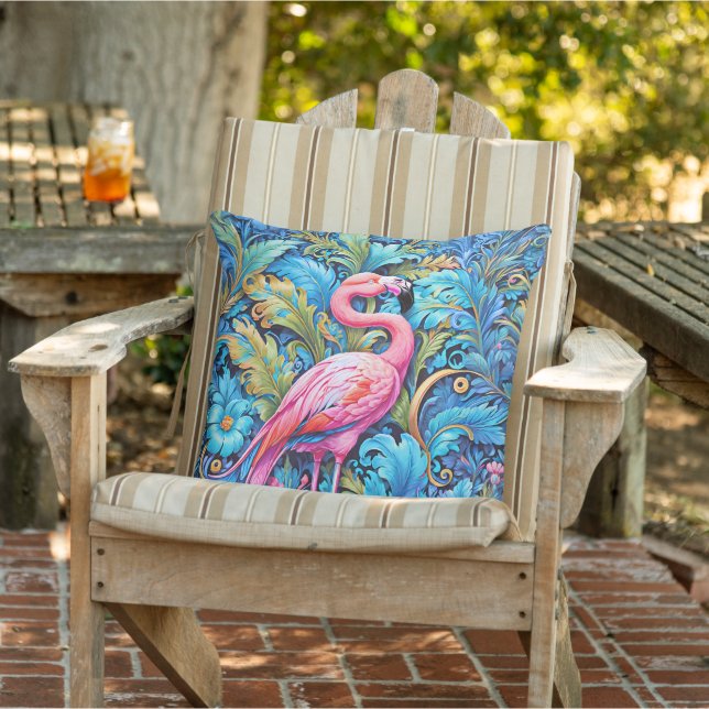 Coussin Flamant Rose Jungle Tropicale Luxuriante Botanique (Chaise)