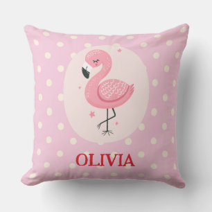 Coussin Flamant Rose Mignon avec des Points Polka