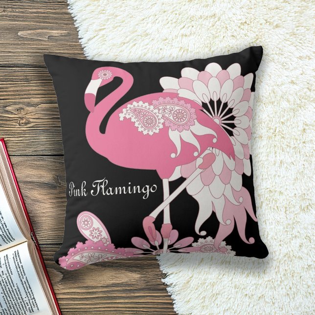 Coussin Flamant rose moderne personnalisé noir rose pastel (Créateur téléchargé)