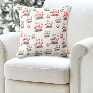 Coussin Flamant rose Noël tropical