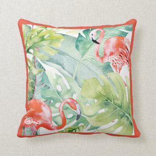 Coussin Flamant rose orange PixDezines, Tropical, Cadre DO